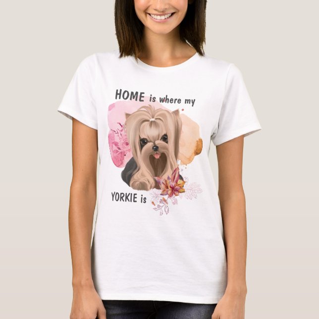 Camiseta Floral Yorkie está en casa (Anverso)