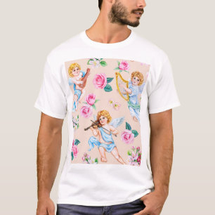 Camiseta Florales Angélicos: Patrón Cupido Vintage
