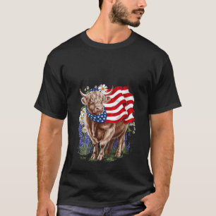 Camiseta Florales de vacas Highland 4 de julio Bandera de E