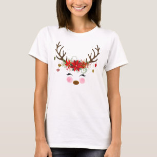 Camiseta Florales Modernos Vintage Reno Navideño Caprichoso