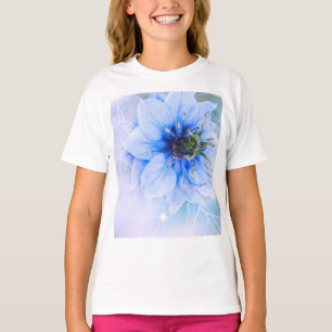 Camiseta florece azul brillo linda sonrisa femenina chicas 