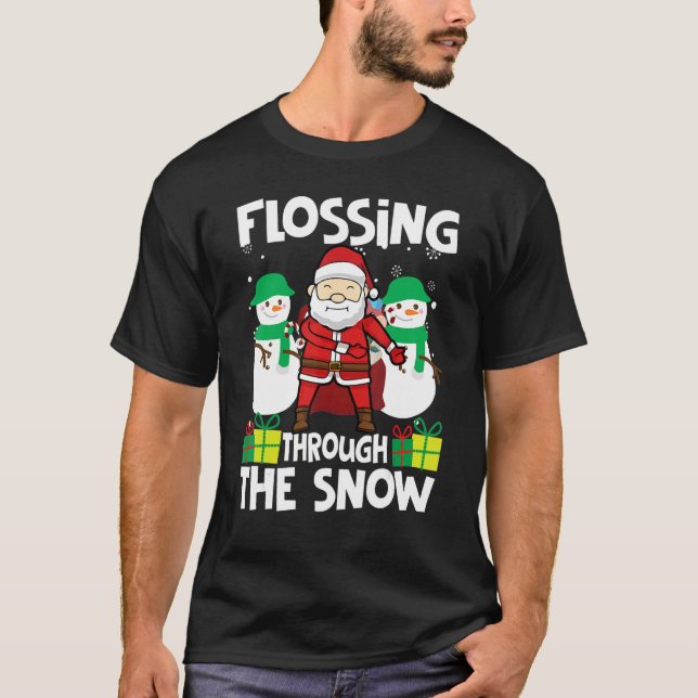 Camiseta Floreciendo a través de la nieve, Santa Claus inun (Anverso)