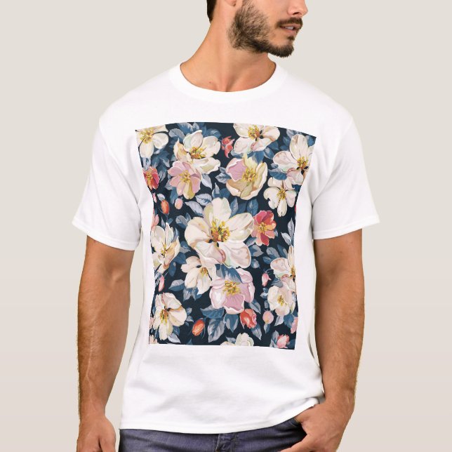 Camiseta Floreciente patrón de elegancia de árbol de manzan (Anverso)