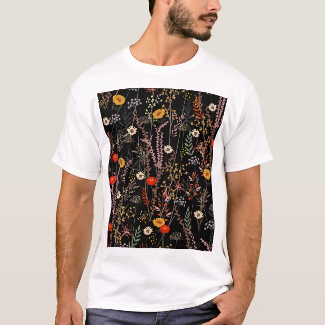 Camiseta Floreciente pradera flor mano dibujada (Anverso)