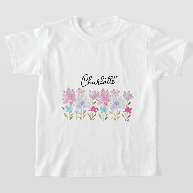 Camiseta Florecillas Silvestres Acuarela Rosa Monogramadas (Distribución)
