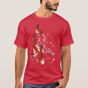 Camiseta Florecimiento asiático de cerezo de pescado de Koi