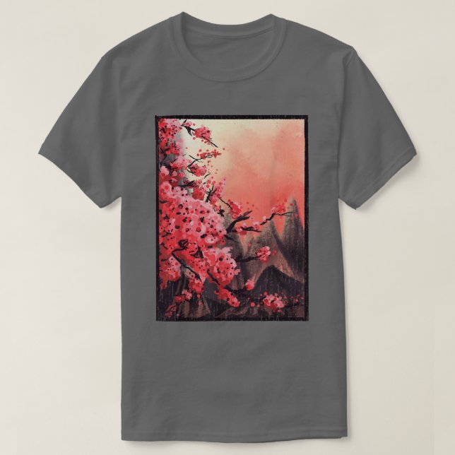 Camiseta Florecimiento de cerezo Bloque de madera añeja jap (Diseño del anverso)
