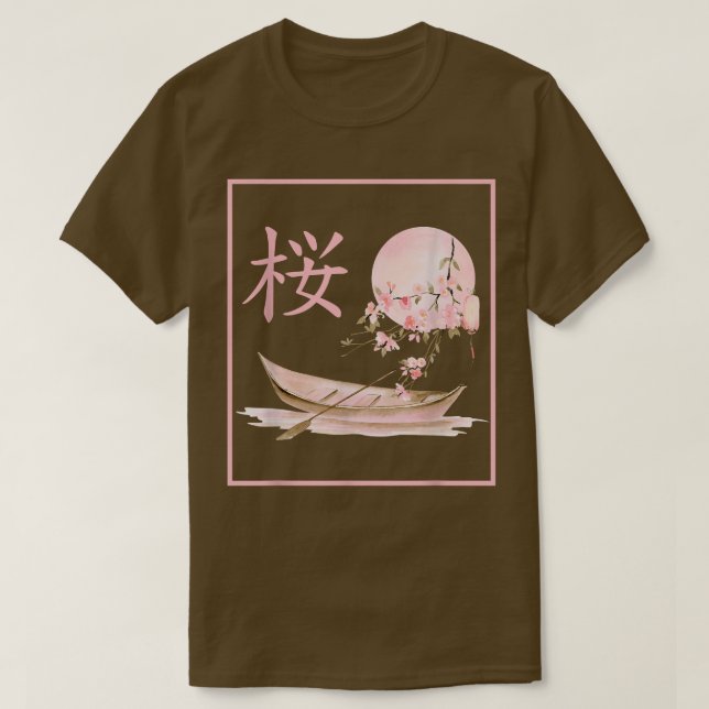 Camiseta Florecimiento de cerezo rosa japonés con barco Sak (Diseño del anverso)