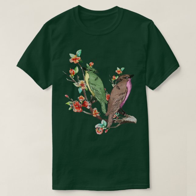 Camiseta Florecimiento De Cerezos Aves De Arte Japonés En Á (Diseño del anverso)