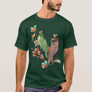 Camiseta Florecimiento De Cerezos Aves De Arte Japonés En Á