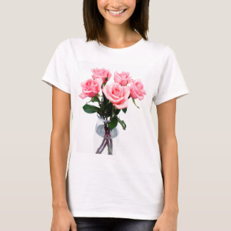 Camiseta Florero de cristal de rosas rosados