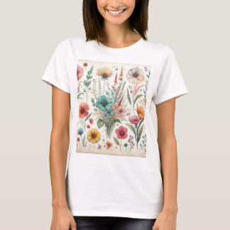 Camiseta Flores acuarelas en tonos pastel suaves