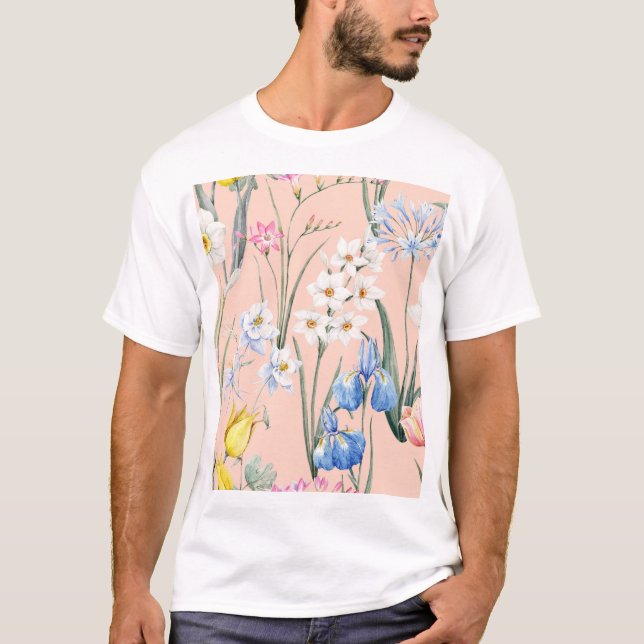 Camiseta Flores acuáticas de primavera, tapicería retro. (Anverso)