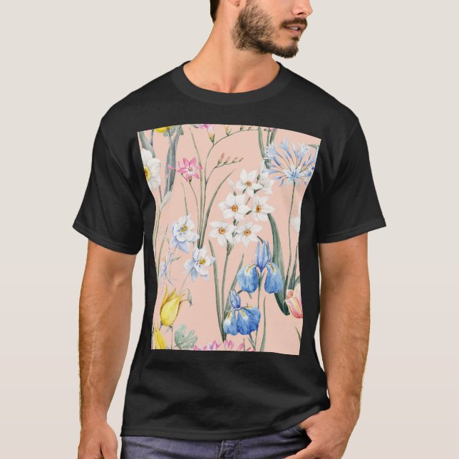 Camiseta Flores acuáticas de primavera, tapicería retro. (Anverso)