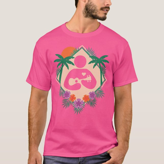 Camiseta Flores acústicas de guitarra Hawaii Aloha Uke (Anverso)