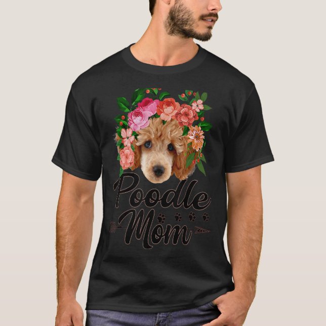 Camiseta Flores adornadas con dibujos de perro caniche mamá (Anverso)