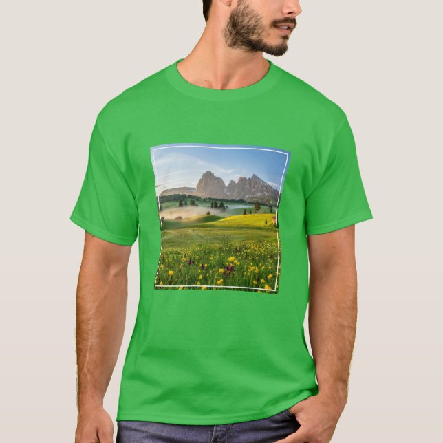 Camiseta Flores | Alpe de primavera de Siusi Langkofel (Anverso)