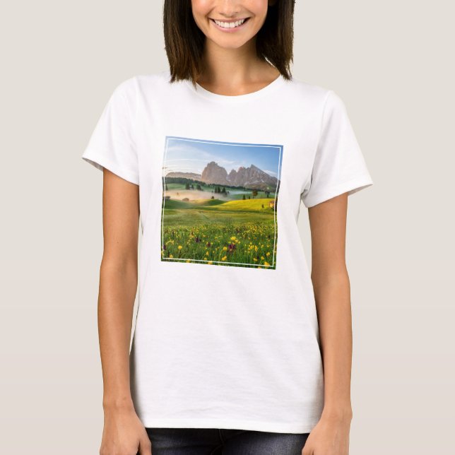 Camiseta Flores | Alpe de primavera de Siusi Langkofel (Anverso)