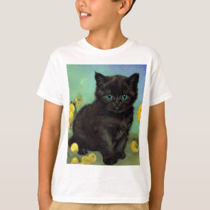 Camiseta Flores amarillas de gato negro Van Gogh