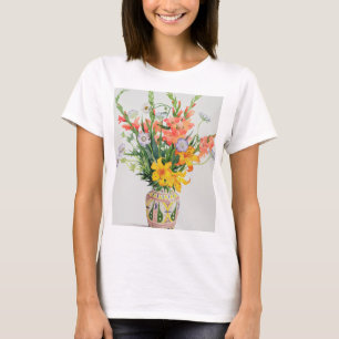 Camiseta Flores anaranjadas y azules en un florero marroqu