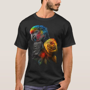 Camiseta Flores animales de color pájaro perico