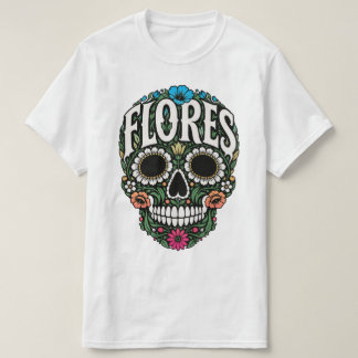 Camiseta flores apellido cráneo de azúcar