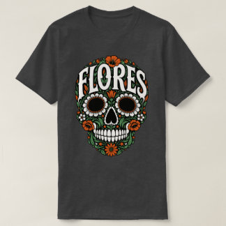 Camiseta flores apellido cráneo de azúcar