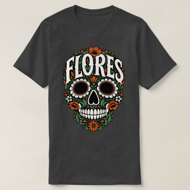 Camiseta flores apellido cráneo de azúcar (Diseño del anverso)