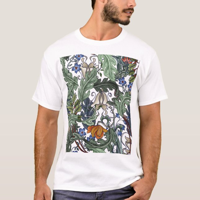 Camiseta Flores, arte deco, moderno, sin costura. (Anverso)