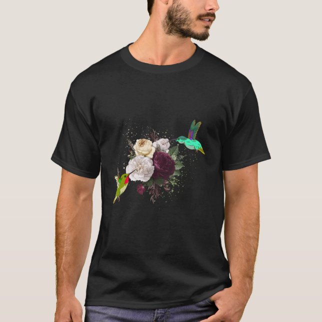 Camiseta Flores Aves Rosas De Animales Floral Hummingbird (Anverso)