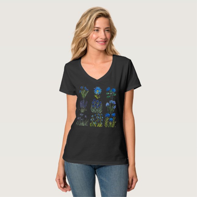 Camiseta Flores azul acuarela Flores silvestres Naturaleza  (Anverso completo)