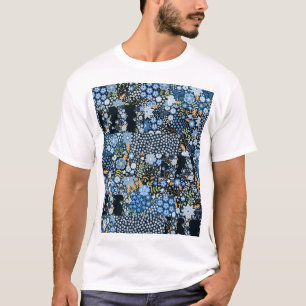 Camiseta Flores azules de mosaico: tela sin foco.
