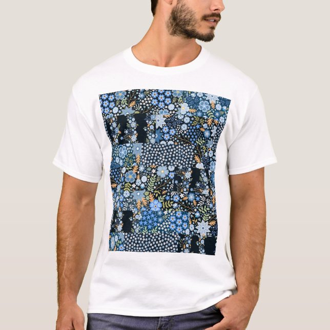 Camiseta Flores azules de mosaico: tela sin foco. (Anverso)