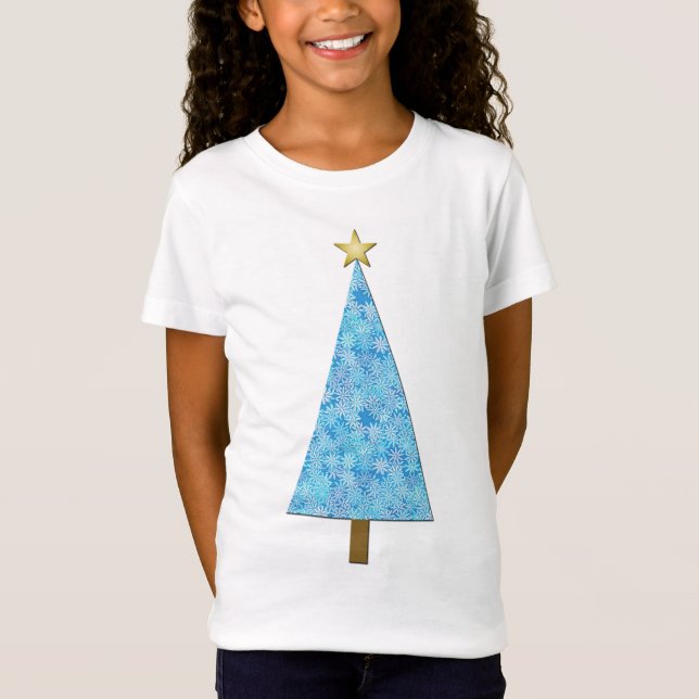 Camiseta Flores azules en un árbol de Navidad moderno (Anverso)