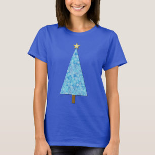 Camiseta Flores azules en un árbol de Navidad moderno