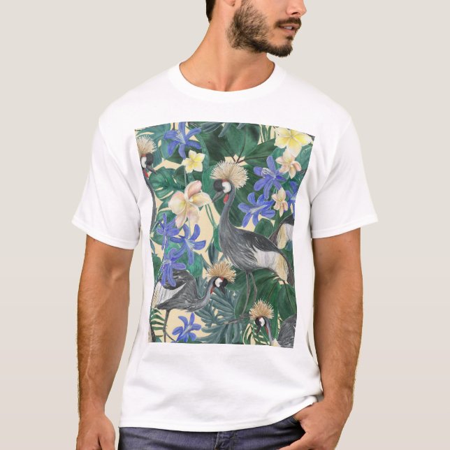 Camiseta Flores Azules Plumerias, Acuarela Seamless. (Anverso)
