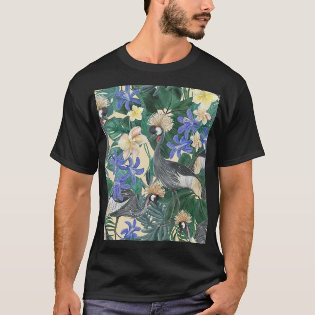 Camiseta Flores Azules Plumerias, Acuarela Seamless. (Anverso)