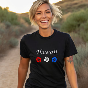 Camiseta Flores azules rojas de Hawai Aloha Patriótico