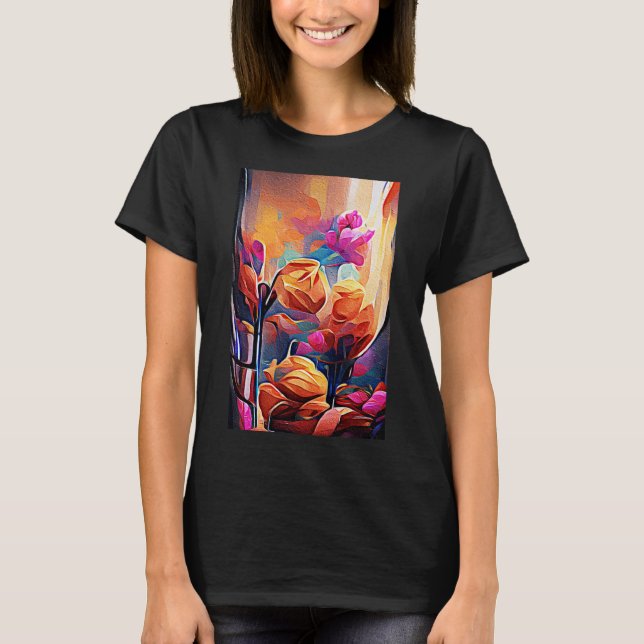 Camiseta Flores azules rojas Naranja de arte Abstracto flor (Anverso)