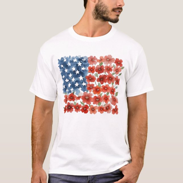 Camiseta Flores Bandera de Estados Unidos Patriótica 4 de j (Anverso)