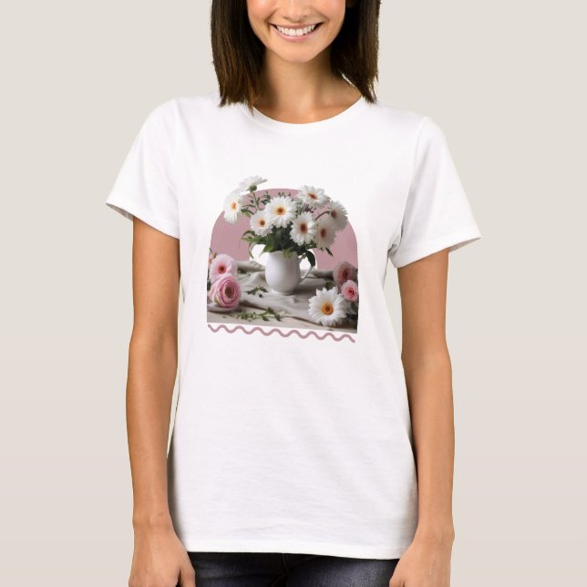 Camiseta Flores blancas y rosas (Anverso)