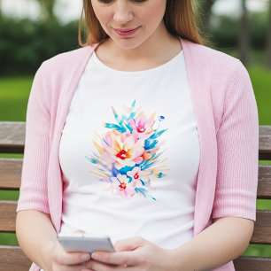 Camiseta Flores bonitas de acuarela rosadas y azules