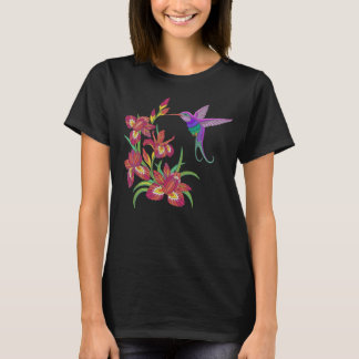 Camiseta Flores bordadas del colibrí y del iris