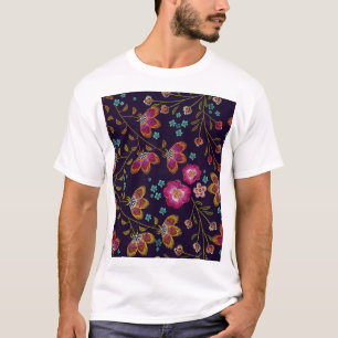 Camiseta Flores bordadas: patrón sin costuras de moda