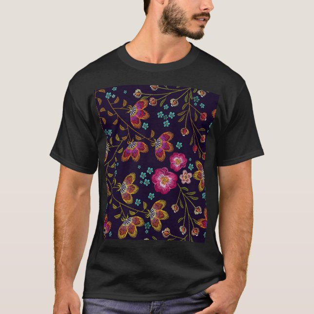 Camiseta Flores bordadas: patrón sin costuras de moda (Anverso)
