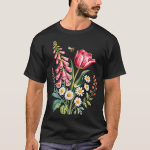 Camiseta Flores Botánicas Margaritas Tulipán Dedalera Marip