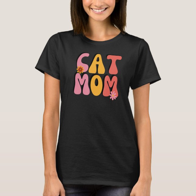 Camiseta Flores Cat Mom Retro Groovy (Anverso)