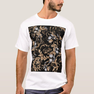 Camiseta Flores clásicas barrocas: fondo negro.