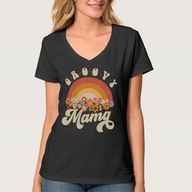 Camiseta Flores color arcoiris Groovy Mama Retro (Anverso)