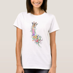 Camiseta Flores coloridas Bouquet Giraffe Primavera de cami